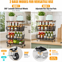 Panier à fruits et légumes avec dessus en bois, chariot de rangement de cuisine empilable en fil métallique, étagère roulante, organisateur personnalisé OEM