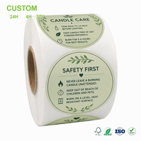 Étiquettes en rouleau personnalisées en papier synthétique PP, autocollants d'avertissement imperméables pour l'entretien des bougies, impression HD pour pots de bougies, vente au détail et en gros