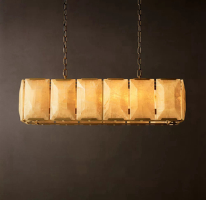 Lustre rectangulaire moderne en marbre et métal, lampe Harlow en calcite pour salle à manger et îlot de cuisine - Product Image 2