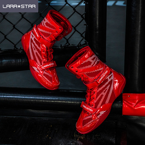 LS0099 stivali da boxe da palestra per allenamento professionale in pelle lunga stile scarpe da boxe ad alta caviglia - Product Image 5