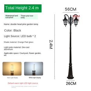 Lampe de jardin solaire à double tête en pin, 2,7 m, noire, LED extérieure IP66, lumière blanc chaud 2700K, abat-jour en verre, poteau en fer, détection de mouvement - Product Image 5