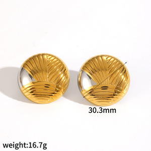 <b>Stud</b> Earrings Round Ball Geometric 18K Gold <b>Titanium</b> Steel Fashionable Simple Design For Women - Product Image 5