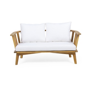 Canapé d'extérieur 2 places en <span class=keywords><strong>bois</strong></span> d'acacia avec coussins, lit de <span class=keywords><strong>jardin</strong></span> à lattes ouvertes, finition teck résistante aux intempéries - Product Image 4