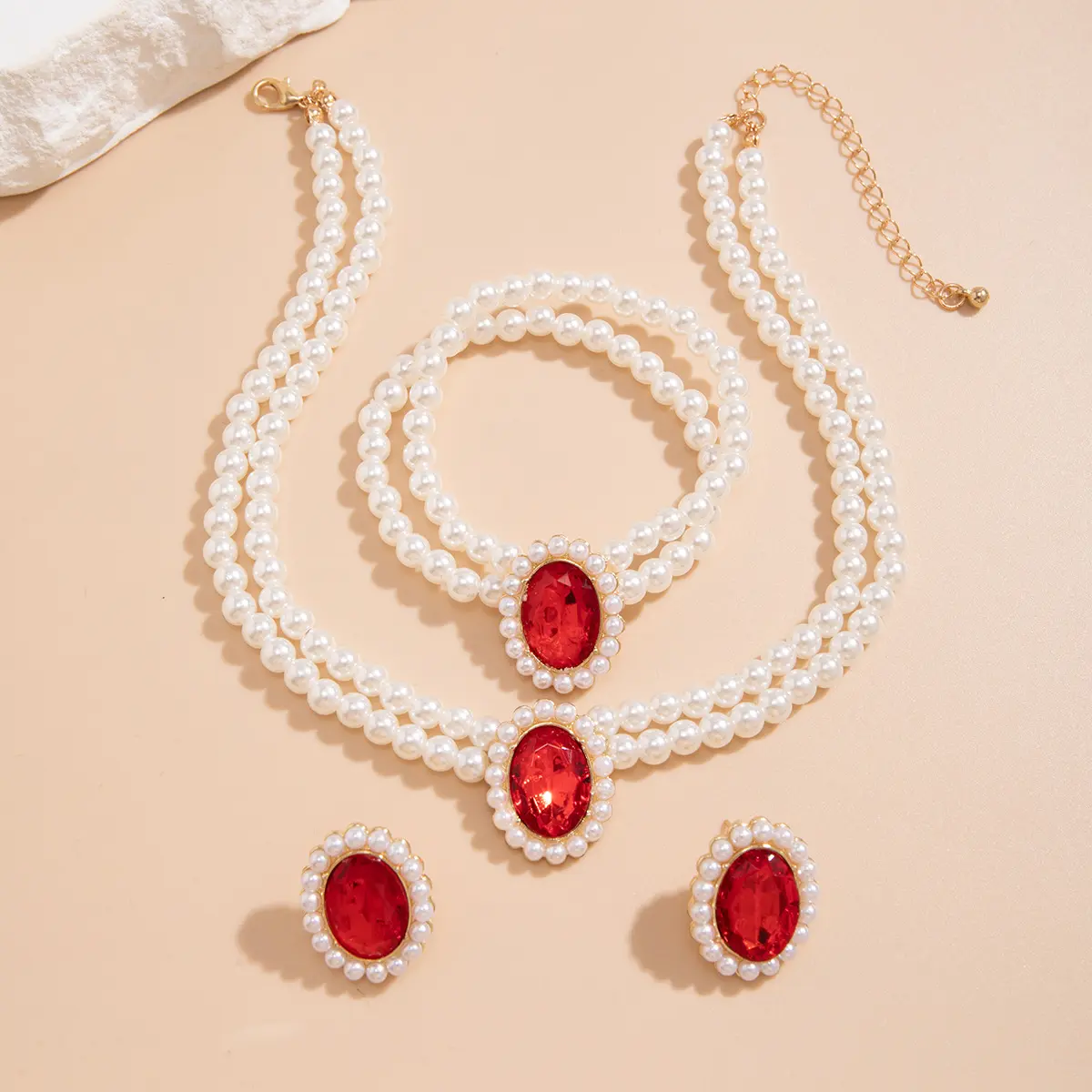 Mehr schicht ige Vintage Imitation Pearl Türkis Perlenkette Choker Halskette für Frauen Trendy Strass Ohrring Set Zubehör