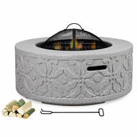 Brasero MGO d'extérieur au design moderne, pour charbon et bois, avec texture pierre, motif floral et écran anti-étincelles, pour jardin, patio et mobilier d'extérieur