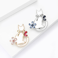 Bros Pin Kucing Lucu Bertabur Berlian Imitasi, Bros Pakaian Kristal Alloy, Hadiah Pesta, Perhiasan, Hiasan Dada