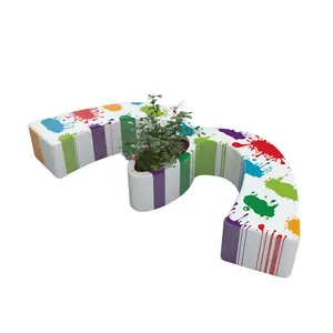 Fiberglass Leisure Chair M-shaped Design Park Bench With Flower Pot Modern Nordic Bench