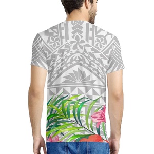 T-shirt personnalisé pour <span class=keywords><strong>homme</strong></span> grande taille, motif tribal polynésien, imprimé fleur d'hibiscus, manches courtes, t-shirt hawaïen décontracté - Product Image 3