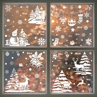 Décorations de Noël : Autocollants électrostatiques en PVC style américain pour fenêtres, motifs Élan, Flocons de neige, Clochettes, Traîneau et Père Noël, pour une ambiance festive.