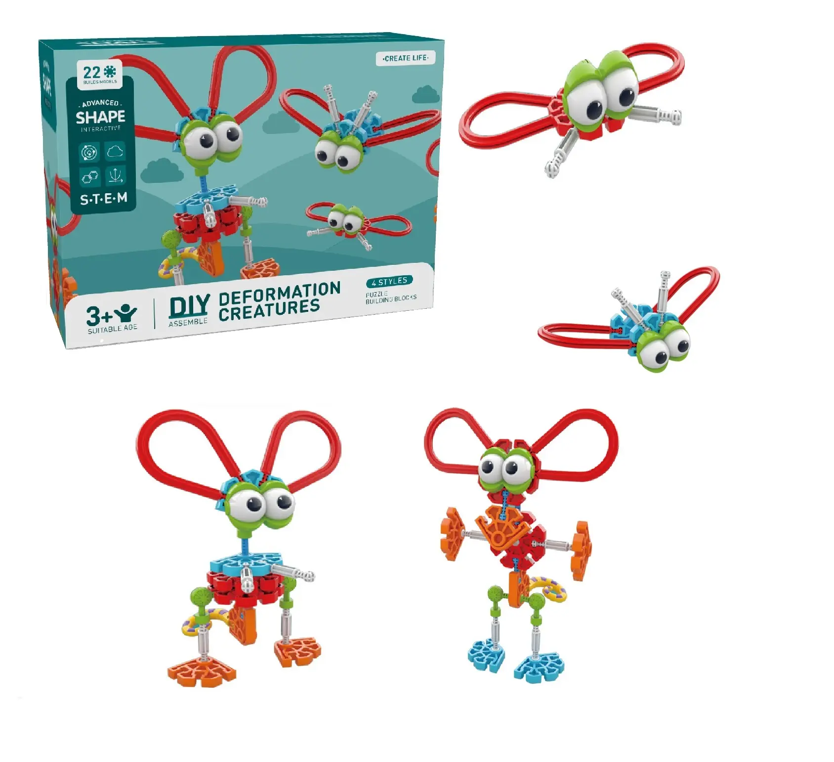 Wholesale 4 In 1 Learning Diy Assembly Toys 3 Age+ Kids Stem Kit Puzzle Blocks Bricks 22PCS