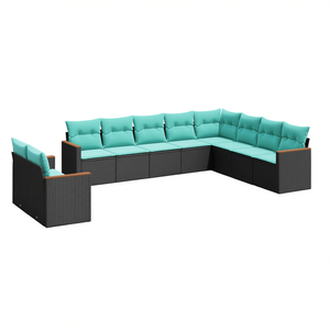 Ensemble de canapés de patio en rotin PE noir avec structure en acier thermolaqué, meubles d'extérieur rembourrés pour 7 personnes, design contemporain - Product Image 1