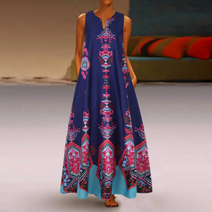 Vestido hasta el suelo con estampado Floral Retro para mujer de alta calidad, cuello en V, sin mangas con bolsillos, patrón Floral informal, favorito de verano - Product Image 4