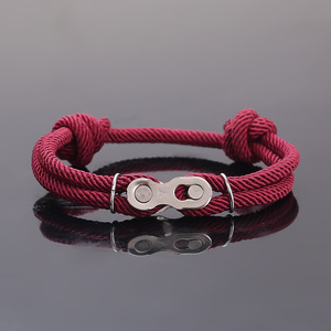 Unisex Velcro Double Layer Milan Nylon Nautical <b>Rope</b> Bracelet Stainless Steel Magnetic Clasp Bike <b>Chain</b> Link Unisex Jewelry - Product Image 5