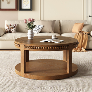 Round Solid Wood Coffee <b>Table</b> 31.5 Inch Two Tier Thickened Top Sturdy Legs Living Room Sofa <b>Table</b> - Product Image 4