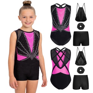 Conjunto de Leotardo Metálico con Pedrería Brillante y Pantalones Cortos para Niñas, Ropa de Danza, Gimnasia y Yoga, Estilo Casual para Uso Diario - Product Image 5