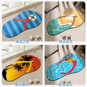 Alfombra absorbente antideslizante para baño, alfombra ovalada de fibra de poliéster con diseño de plantas bohemias para puerta de inodoro y dormitorio - Product Image 2