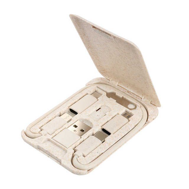 Customized Eco-friendly Degradable Wheat Straw Material Credit Card Size 3-in-1 Type-C Fast Charging USB Cable with Phone Holder