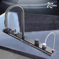 Évier de cuisine de luxe en acier inoxydable noir avec affichage numérique à LED anti-rayures à sept boutons à double cuvette et conception à un trou