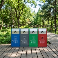 Conteneur de recyclage métallique fiable à 4 compartiments pour écoles, aéroports et espaces publics – Station de collecte robuste et résistante à la rouille