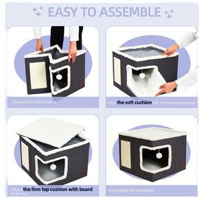 इनडोर बिल्लियों के लिए गर्म क्यूब प्यारा घर बिल्ली बिस्तर खरोंच पैड के साथ खरोंच पैड यांत्रिक रूप से धोने योग्य - Product Image 4