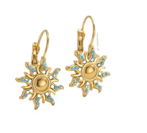Solar Earring New Arrival Ethnic 18K Gold Plated Turquoise Solar Stainless Steel Earrings <b>for</b> <b>Women</b> Jewelry - Product Image 2