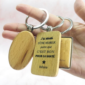 Llavero de madera de haya grabado con logotipo personalizado Soporte de llavero de madera liso para mosquetones y llaveros promocionales - Product Image 2