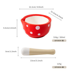 Bol à moudre en céramique de Chaozhou, rouge, petit, en forme de gourde, sans BPA, pour aliments pour bébés, mortier avec pilon, 0-12 mois - Product Image 2