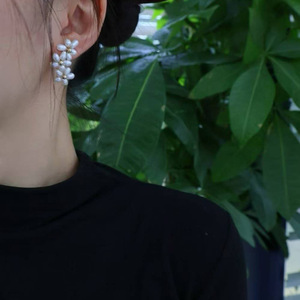 wholesale Handmade Three Flower Cluster Pearl <b>Drop</b> <b>Earrings</b>, USA Imported 14K Gold Filled, Natural Freshwater Teardrop Pearl - Product Image 4