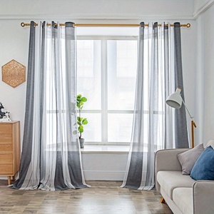 Rideau en gaze douce à rayures bicolores haute transparence, service de personnalisation, rideaux durables coupe-vent pour la décoration intérieure - Product Image 1