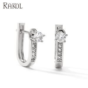 RAKOL EP2545 Accesorios Sterling Zircon Plata en forma de U para mujeres Niñas Pendientes de moda - Product Image 1