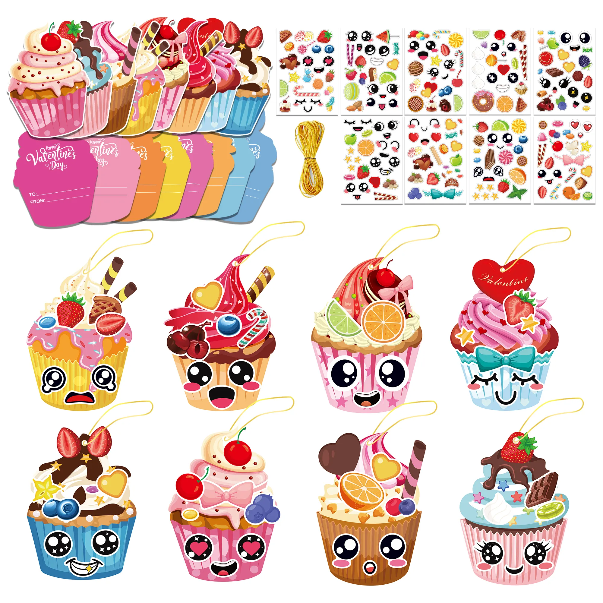 Huancai 24 paket mutlu sevgililer günü tatlı tatlı Cupcake kartları ile çıkartmalar DIY düğün için yıldönümü hediyesi parti malzemeleri