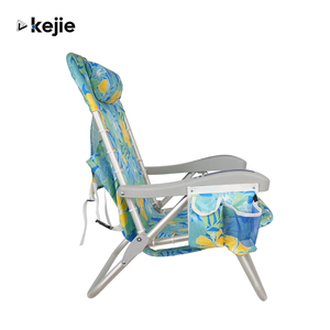 Kursi Pantai Lipat Aluminium 5-Posisi Portabel Grosir Kejie, Furnitur Kain Luar Ruangan dengan Sandaran Tangan Tali Serut, Model Ransel untuk Pantai - Product Image 1