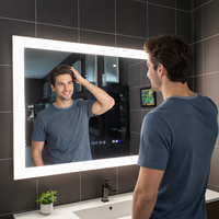 Miroir de salle de bain LED intelligent de luxe, design hôtelier complet, nouvelle conception, 36x36 pouces, avec éclairage
