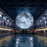 Modèle de lune gonflable géant publicitaire avec éclairage, imperméable, taille personnalisable, installation facile, ballon sur l'eau pour la décoration