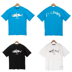 T-shirt manches courtes à imprimé tête de requin, tendance, marque de rue, anges, demi manches amples