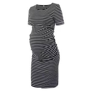Robe d'é<span class=keywords><strong>t</strong></span>é en coton rayé pour femmes enceintes Lettres imprimées Loose Casual Maternité Longueur genou <span class=keywords><strong>T</strong></span> <span class=keywords><strong>Shirt</strong></span> Dress - Product Image 2