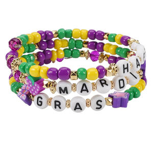 Carnival Mardi Gras Beaded <b>Bracelets</b> Purple Yellow Green <b>String</b> Beads Party Jewelry Fashion Accessories 2024 - Product Image 6