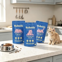 Op maat bedrukte hersluitbare ziplock plastic staande pouch verpakking voor natvoer voor katten, kippen- en worteltraktaties