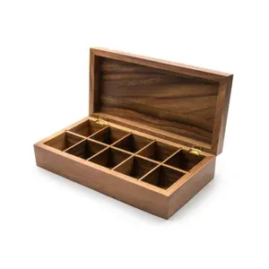 Acacia Wood Tea Box Custom Logo Tea Bag Organizer Wood Storage Packaging Gift Box for Tea