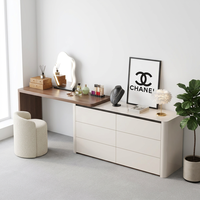 Table de maquillage en bois massif avec miroir éclairé, réglable, six tiroirs, finition laquée pour chambre à coucher