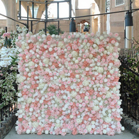 G32 Floral 3d Roll up Artificial Silk FlowerWall Backdrop Panel Pink Fake Cloth Flower Wall for Wedding Home Salon Decor