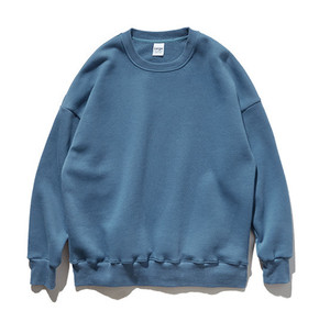 Logo personalizzato ricamato in bianco a tracolla in cotone nero Oversize felpe a girocollo Unisex da uomo - Product Image 3