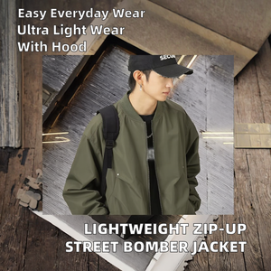 Chaqueta Táctica Ligera de Poliéster/Algodón de Alta Calidad con Cremallera, Abrigo Casual Utilitario, Chaqueta de Vuelo MA-1, Estilo Urbano Liso Teñido - Product Image 2