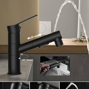 Rubinetti per Lavabo Monocomando con Doccetta Estraibile, Interruttore a Pulsante, Miscelatore per Acqua Calda e Fredda, Rubinetteria per Bagno - Product Image 2