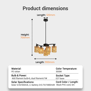 <span class=keywords><strong>Lampadario</strong></span> a sospensione <span class=keywords><strong>solare</strong></span> in rattan a 6 teste |   PT0912 - Product Image 6