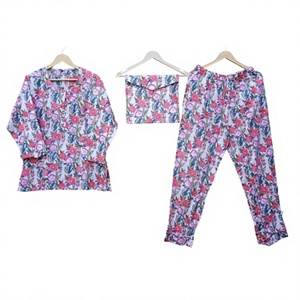 Ensemble de pyjama tendance pour femme en coton pur à imprimé floral, manches longues, taille élastique, respirant, séchage rapide, cadeau pour elle - Product Image 1