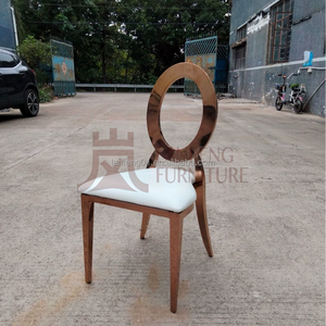 Chaise de salle à manger ergonomique à dossier ouvert en acier inoxydable, avec patins anti-rayures, coussin rembourré, de luxe, pour la maison, le bureau, l'entrepôt, empilable - Product Image 2