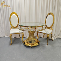 Table de mariage en verre avec base en acier inoxydable, nouvelle conception NIKA, pour événements, banquets, repas, avec roulettes, table à gâteau