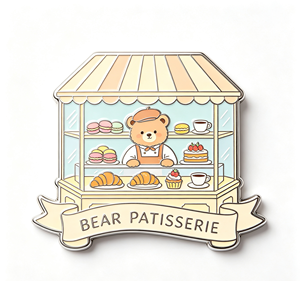 <b>Cute</b> <b>Bear</b> Patisserie Enamel Pin Metal Letterpress Printed Single Side Brooch for Gift and Apparel Accessory - Product Image 2