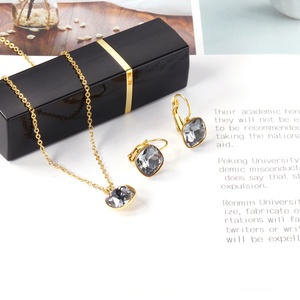 Popular Gorgeous Silvery Black Gem Gold Plated Stainless Steel Pendant <b>Necklace</b> Earrings Jewelry <b>Set</b> for Women - Product Image 3